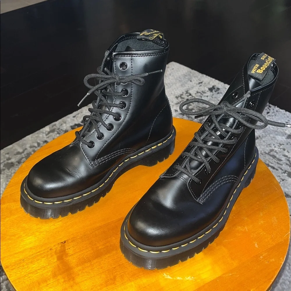 Dr. Martens NWOT Black Lace-Up Boots with Yellow Stitching - Picture 2 of 7